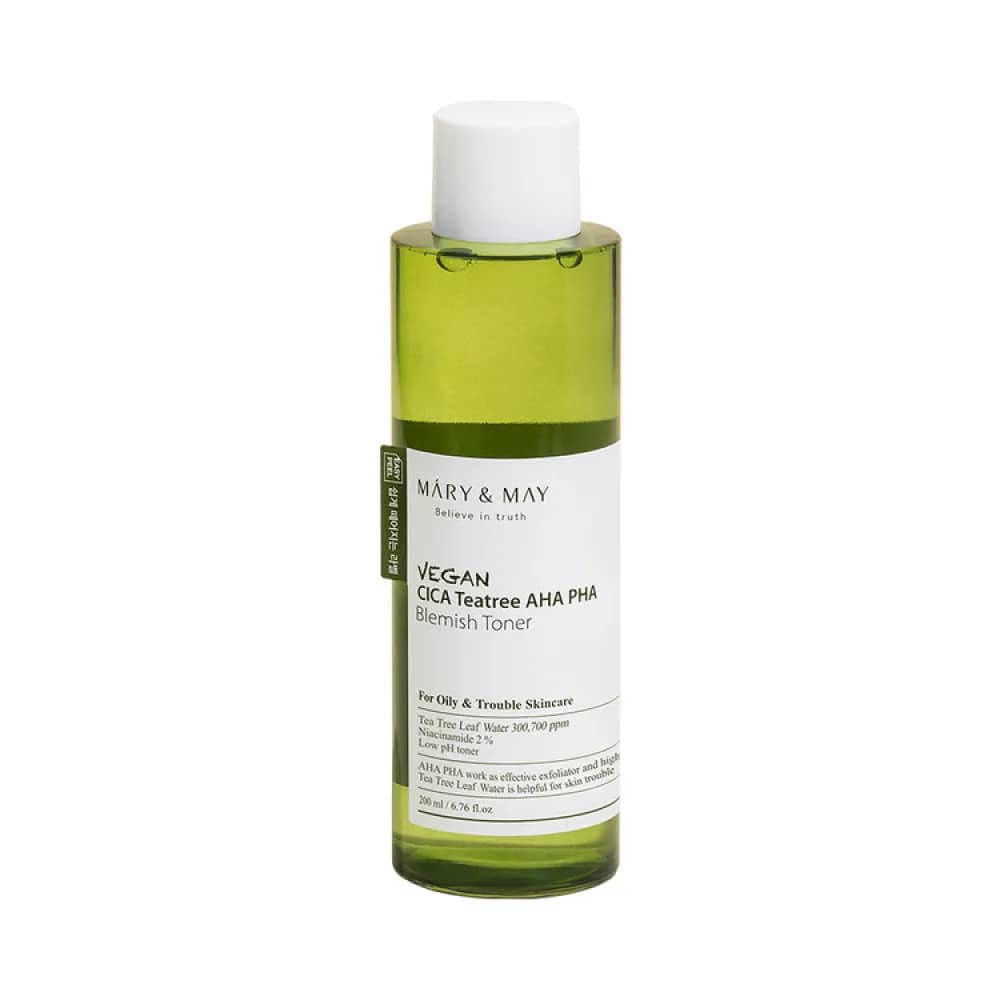 Toner facial vegan, Cica Tea Tree, AHA PHA Blemish, Mary & May, 200ml