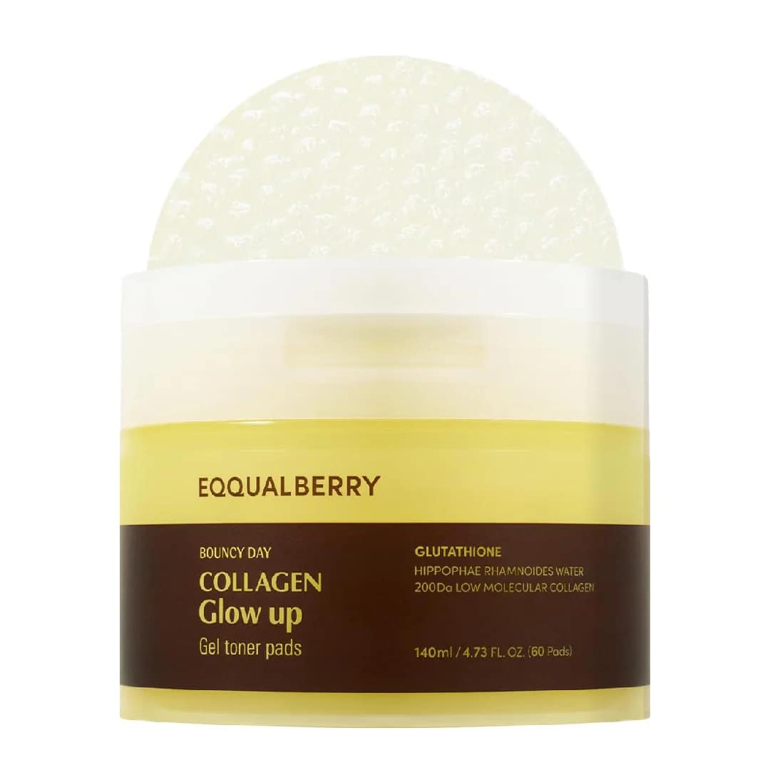 EQQUALBERRY - Collagen Glow Up Gel Toner Pads, 140ml, 60pads