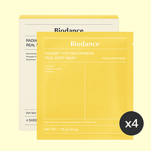 Set masti pentru stralucire, Radiant Vita Niacinamide Real Deep Mask, Biodance, 34g * 4buc