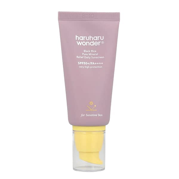 Crema solara SPF50+ PA++++ ten sensibil Black Rice Pure Mineral Relief Daily Sunscreen, Haruharu WONDER, 50ml - Imagine 1